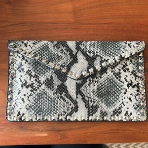 Grey Python studded clutch